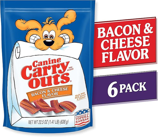 Canine Carry Outs Dog Treats, Bacon & Cheese Flavor, 22.5 Ounce (Pack of 6), Made with Real Bacon and Cheese - PAWPICO