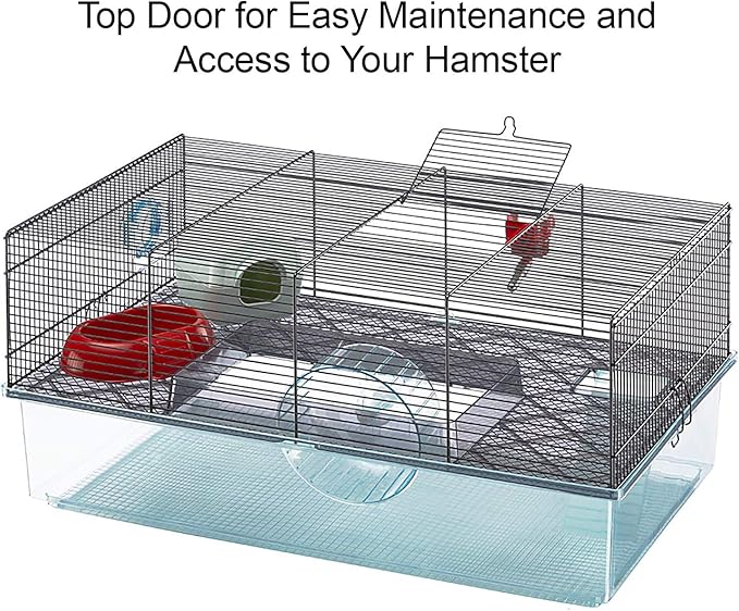 Ferplast Favola Hamster Cage Includes Free Water Bottle, Exercise Wheel, Food Dish & Hamster Hide-Out Large Hamster Cage Measures 23.6L x 14.4W x 11.8H-Inches Ferplast