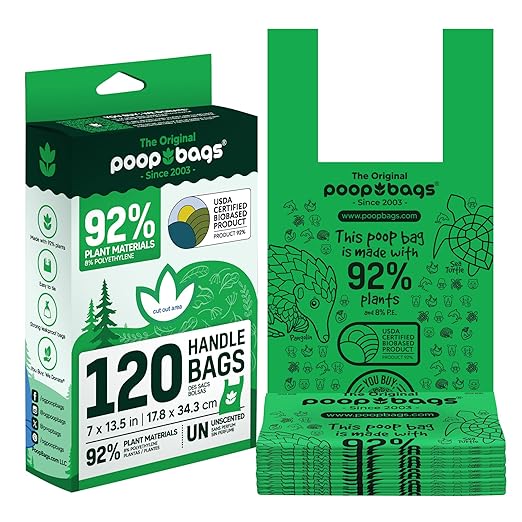 The Original Poop Bags® 120 Dog Poop Bags with Handles USDA Certified 92% Plant Based Poop Bags with Handles Heavy Duty Poop Bags for Dogs Large Dog Poop Bags - PAWPICO