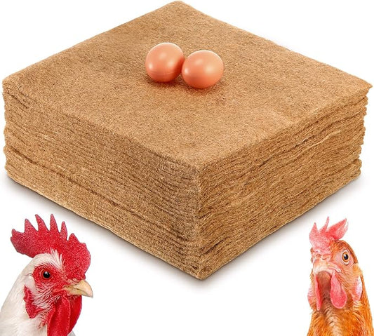 Aoriher 24 Pack Natural Hemp Chicken Nesting Pads Reusable Hens Nest Bedding Mats Chicken Nesting Box Liners for Hen Laying Eggs, Chicken Coop Pet Garden Lawn Indoor Outdoor, 11.8 x 11.8 Inches Aoriher