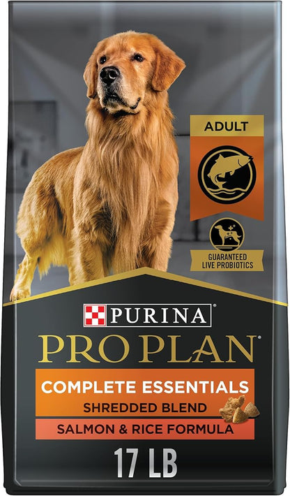 Purina Pro Plan High Protein Dog Food With Probiotics for Dogs, Shredded Blend Salmon & Rice Formula - 17 lb. Bag - PAWPICO