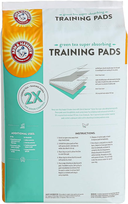Arm & Hammer Green Tea Pet Training Pads | 25-Ct Dog Training Pads with Super Absorbing Green Tea Baking Soda for 2X The Odor Control | Leakproof & Recycled Training Pads for Dogs,White - PAWPICO