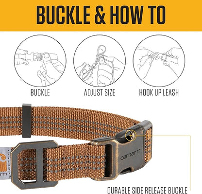 Carhartt Fully Adjustable Nylon Webbing Collars for Dogs, Reflective Stitching for Visibility, Black (Nylon Webbing), Medium Carhartt