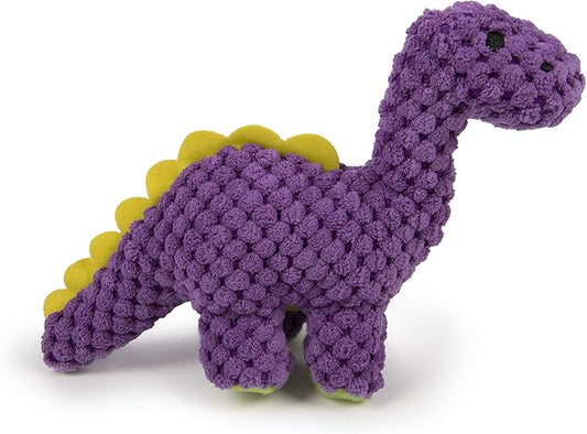 goDog Checkers Just for Me Dinos Bruto Squeaky Plush Dog Toy, Chew Guard Technology - Purple, Mini - PAWPICO