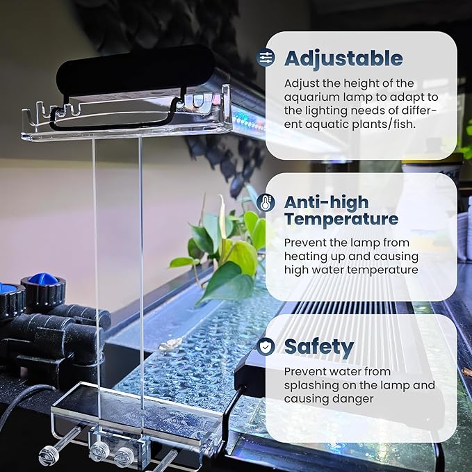 Adjustable Aquarium Light Stand, Aquarium Light Riser for Rimmed Tanks, Clear Acrylic Aquarium LED Light Holder Bracket for Small Rims Fish Tank Thickness Within 1.18 Inches-2 PCS WooFog