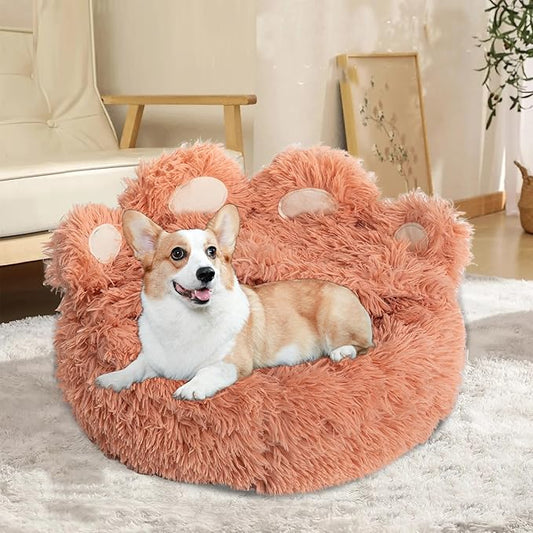 Cat Bed with Cover Cave - Dog Cave Bed with Standing Paws,Covered Round Kitten Bed with Hooded Blank - PAWPICO