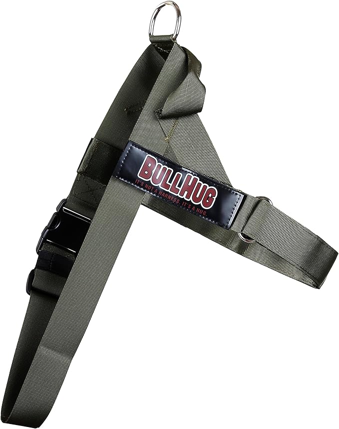 BULLHUG Harness – Made for Larger Chested Dogs Like English Bulldogs, French Bulldogs, Pugs & More. Stops Dogs from Pulling & Choking on Walks (Olive Green, Large) BULLHUG