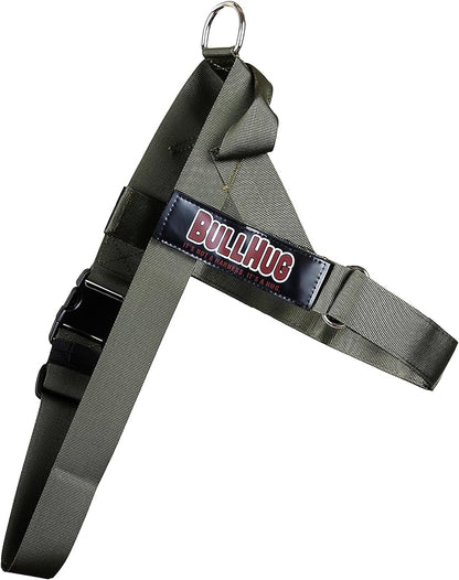 BULLHUG Harness – Made for Larger Chested Dogs Like English Bulldogs, French Bulldogs, Pugs & More. Stops Dogs from Pulling & Choking on Walks (Olive Green, Medium) BULLHUG