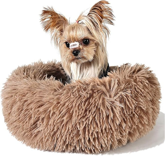Tiny Dog Bed Fluffy Puppy Bed Washable Donut Anti Slip 15 Inches - PAWPICO