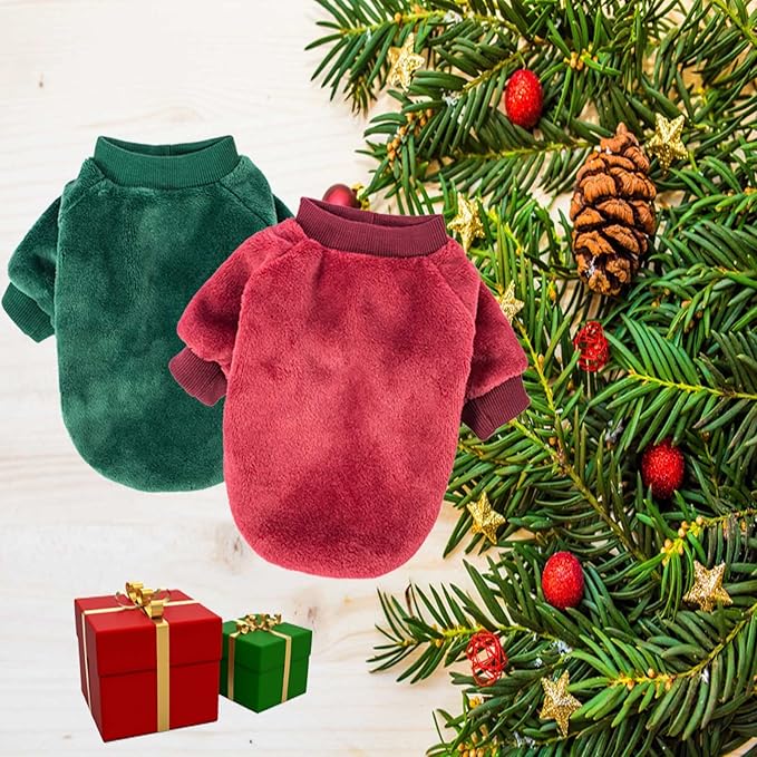 FabriCastle Dog Sweater, Pack of 2, Dog Clothes, Dog Coat, Dog Jacket for Small or Medium Dogs Boy or Girl, Ultra Soft and Warm Cat Pet Sweaters (X-Large, Dark red,Dark Green) - PAWPICO