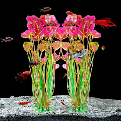 AQUANEAT Artificial Aquarium Plants, Fish Tank Plants Plastic, Aquarium Decor Large, 15.5 inch Red Fish Tank Decorations, 2pcs Aquaneat