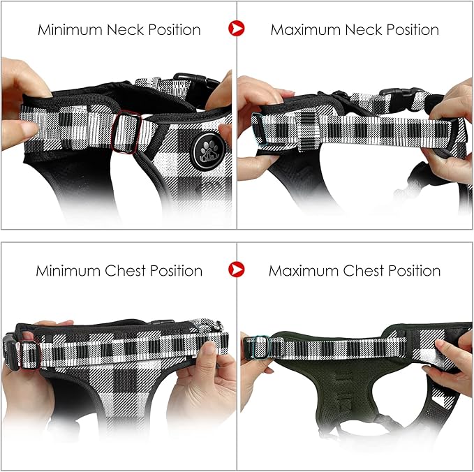 NESTROAD No Pull Dog Harness with Leash, Reflective No Choke Pet Vest Harness,Adjustable Soft Padded Dog Harness with Easy Control Handle for Medium Dogs(Checkered Black,Medium) NESTROAD