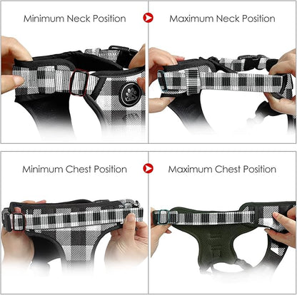 NESTROAD Dog Harness (Checkered Black,S) with Leash, Reflective, Adjustable, Soft Padded, Easy Control Handle, for Small Dogs, Front & Rear Clip Design NESTROAD