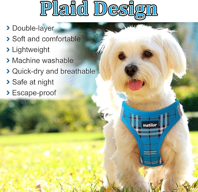 Dog Harness Step-in Breathable Puppy Cat Dog Vest Harnesses for Small Medium Dogs Blue Plaid - PAWPICO
