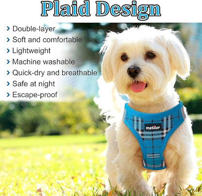 Dog Harness Step-in Breathable Puppy Cat Dog Vest Harnesses for Small Medium Dogs Blue Plaid - PAWPICO