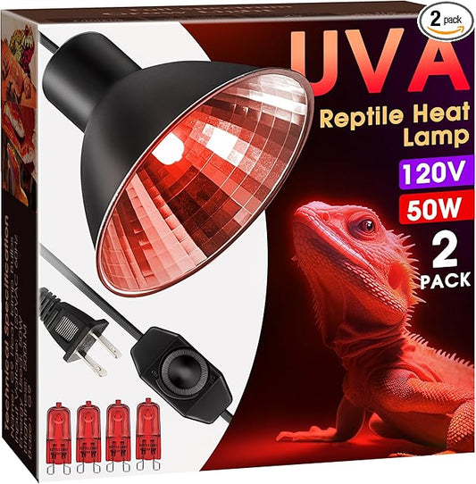 Briignite Reptile Heat Lamp Red, Reptile Night Lamp 50W, G9 Heat Bulb & Dome Reptile Light Fixture, Aluminum Reflector, Dimmable Heat Lamp for Chicken Turtle Snake Gecko Lizard, 2 Pack WelcometoBriigniteenjoyyourshopping