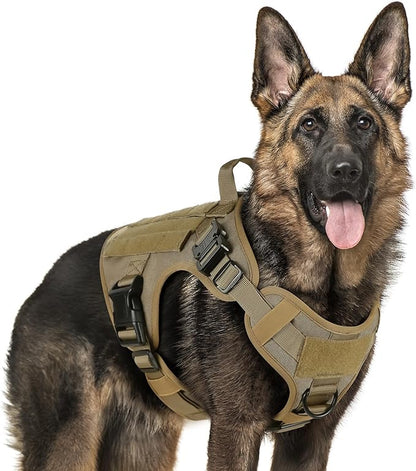 rabbitgoo Tactical Dog Harness for Large Dogs, Heavy Duty Dog Harness with Handle, No-Pull Service Dog Vest Large Breed, Adjustable Military Dog Vest Harness for Training Hunting Walking, Brown, XL rabbitgoo