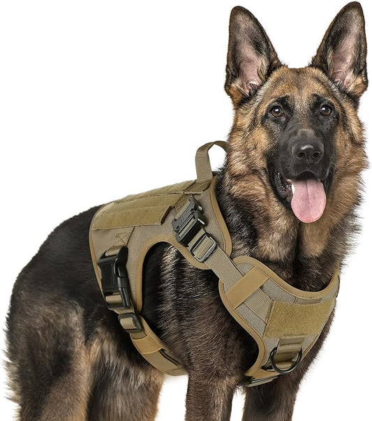 rabbitgoo Tactical Dog Harness for Large Dogs, Heavy Duty Dog Harness with Handle, No-Pull Service Dog Vest Large Breed, Adjustable Military Dog Vest Harness for Training Hunting Walking, Brown, XL rabbitgoo