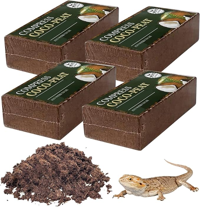 PINVNBY 4 Pack Natural Compressed Coconut Fiber Substrate, Coconut Coir, Coconut Fiber Brick, Coconut Husk Terrarium Bedding for Reptile, Bearded Dragon, Turtle, Hermit Crab, Snake, Lizards PINVNBY