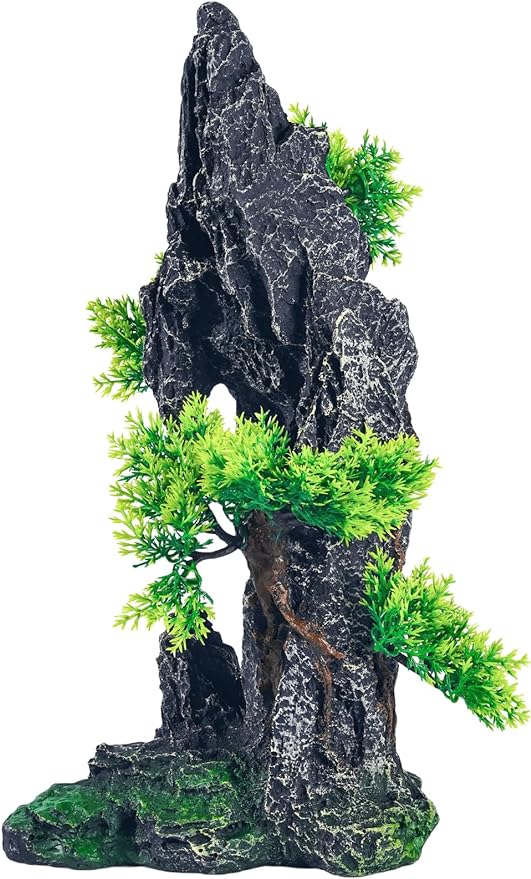 Large Fish Tank Decorations - Mountain View Aquarium Ornament with Tree House Cave Bridge,Mountain E SiissaPeksid