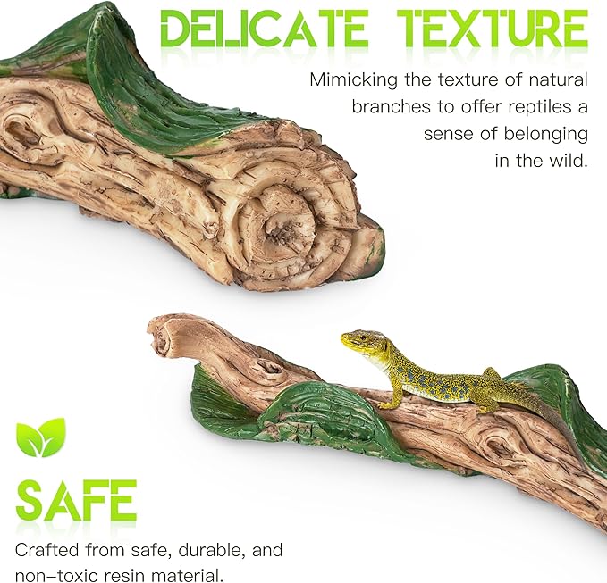 Lifelike Resin Climbing Branch Decor for Reptile Terrarium, Reptile Vivarium Habitat Decoration for Bearded Dragons, Geckos, Lizards, Snakes, 7.8 Inch ECKPO