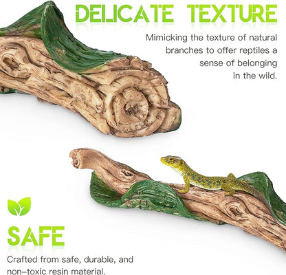 Lifelike Resin Climbing Branch Decor for Reptile Terrarium, Reptile Vivarium Habitat Decoration for Bearded Dragons, Geckos, Lizards, Snakes, 7.8 Inch ECKPO