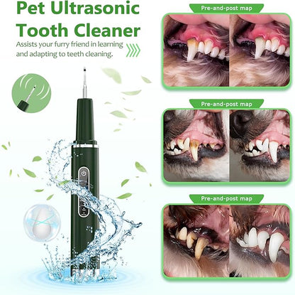 Dog Plaque Remover for Teeth - Pet Ultrasonic Tooth Cleaner, 6 Adjustable Modes Dog Teeth Cldaning Kit with LED Light, Cats and Dogs Tartar Remover for Teeth (Green, Large) PAWPICO