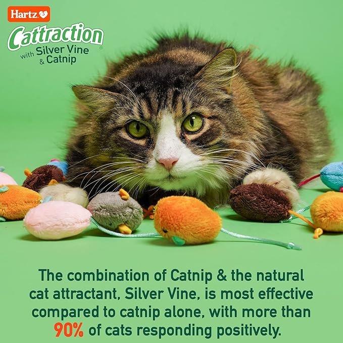 Hartz Cattraction with Silver Vine & Catnip Crinkle Mice, 10 Count - PAWPICO