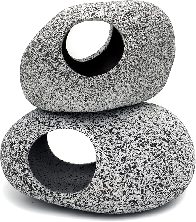 JIH Aquarium Decorations Rock, Ceramic Shelters - Shrimp Habitat, Breeding Tube, Hiding cave, Stackable Fish Tank Decor Cave for Hiding, Betta Fish (J001+J002) JIH