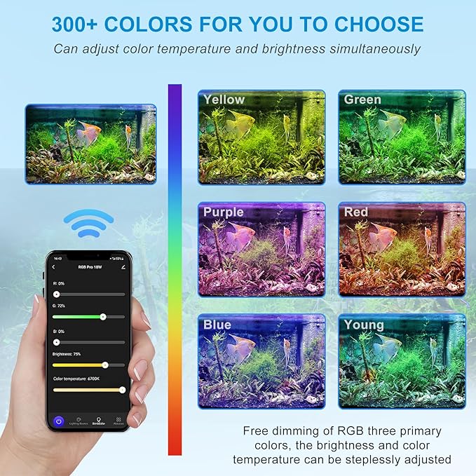 Smart Aquarium Light, LED Aquarium Light with App Control, Full Spectrum Fish Tank Light,24/7 Lighting Cycle, 5 Modes,Adjustable Timer,8 Colors,60W Fish Tank Light for 48"-55" Freshwater Planted Tank USDGTKN