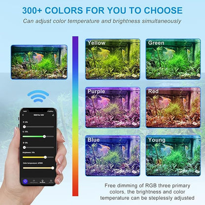 Smart Aquarium Light, LED Aquarium Light with App Control, Full Spectrum Fish Tank Light,24/7 Lighting Cycle, 5 Modes,Adjustable Timer,8 Colors,60W Fish Tank Light for 48"-55" Freshwater Planted Tank USDGTKN