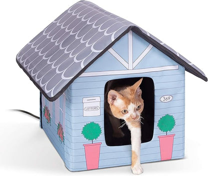 K&H Pet Products Outdoor Heated Kitty House, Outdoor Cat House for Outside Stray and Feral Cats, Insulated Shelter, Warming Cold Weather House with Heated Pad for Winter, Cottage Design - PAWPICO