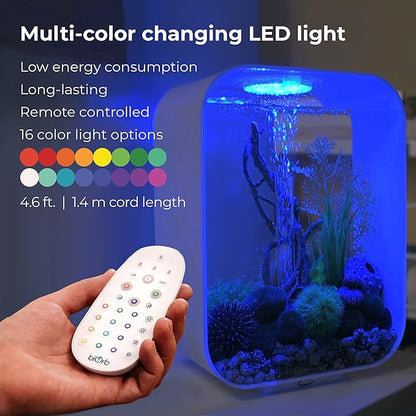 biOrb Life 15 Acrylic 4-Gallon Aquarium with Multi-Color Remote-Controlled LED Lights Modern Compact Tank for Tabletop or Desktop Display, Transparent biOrb