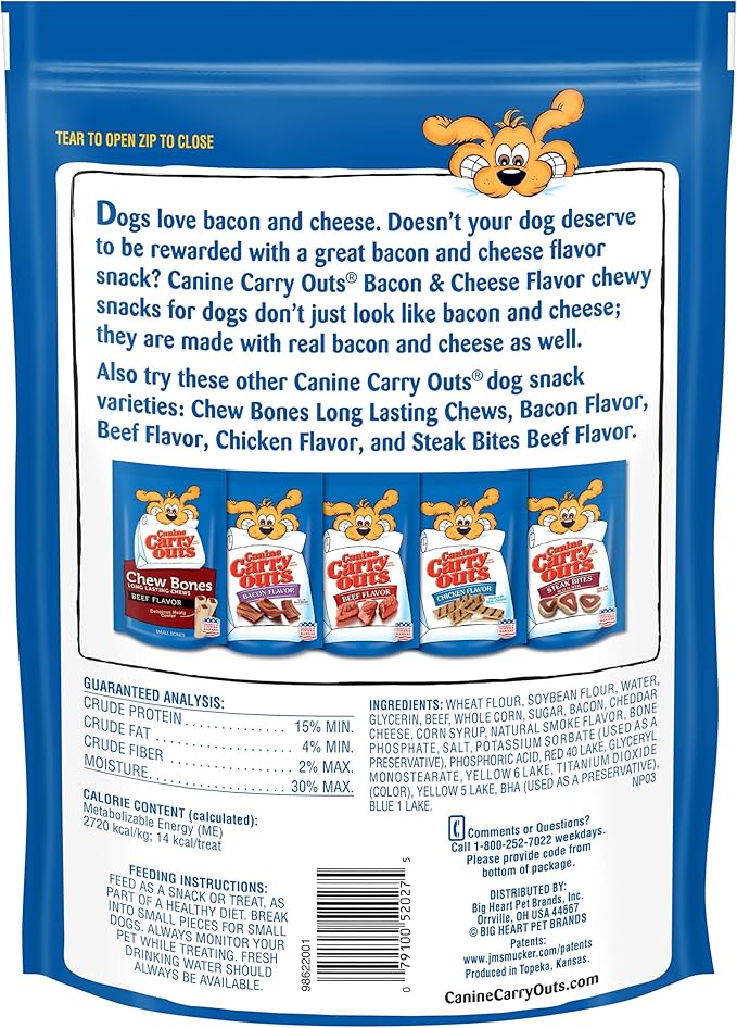Canine Carry Outs Dog Treats, Bacon & Cheese Flavor, 22.5 Ounce (Pack of 6), Made with Real Bacon and Cheese - PAWPICO