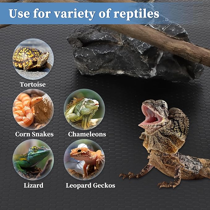 Reptile Mat, Reptile Carpet, EVA Reptile Liner, Waterproof Terrarium Mat, Leopard Gecko Reptile Mat, Lizard Tortoise Tank Accessories, Black, 118.11" L x 17.52" W CAPASTEC