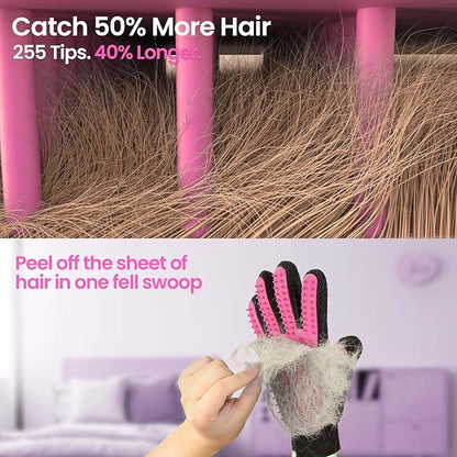 DELOMO Pet Grooming Gloves, Upgrade Version with Enhanced 255 Silicone Grooming Tips, Hair Remover Mittens for Dogs & Cats, Bath Brush, 1 Pair (Pink) - PAWPICO