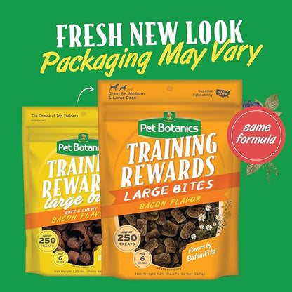 Pet Botanics 20 oz. Pouch Training Rewards Soft & Chewy Large Bites, Bacon Flavor, with 250 Treats Per Bag, The Choice of Top Trainers, for Large Breed Sizes - PAWPICO