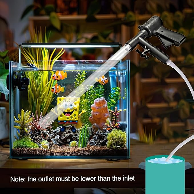 Aquarium Gravel Cleaner, Fish Tank Cleaner Kit with Dual Vacuum Tubes, Quick Water Changer Tools with Water Hose Controller Clamp for Water Changing Sand Washing PAWPICO