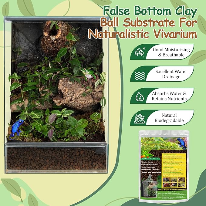 Riare 4LBS Expanded Clay Balls Terrarium Substrate for Reptiles - 100% Organic Lightweight Clay Pebbles Substrate Frogs False Bottom Substrate, Bioactive Terrarium Substrate for Drainage and Moisture Riare