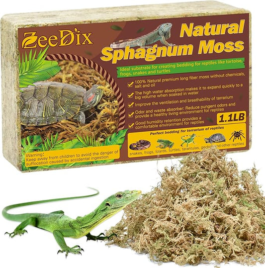 ZeeDix 1.1LBS Sphagnum Moss for Reptiles, 25QT Premium Dried Moss for Terrarium Long Fibered Leopard Gecko Moss Natural Sphagnum Peat Moss Bedding for Frogs Anoles Snake Turtle Plants ZeeDix