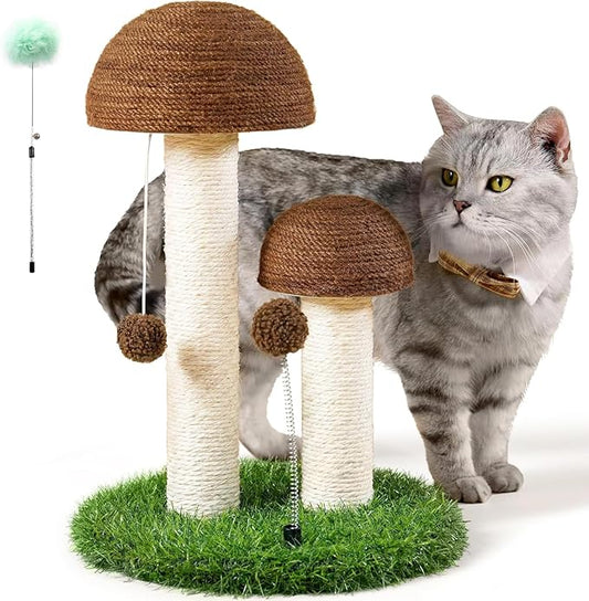 Odoland Cat Scratching Post Mushroom Natural Sisal Board Scratcher for Kitten Health and Good Behavior, Furniture Scratch Deterrent Accessories for Cats and Kitten Brown - PAWPICO