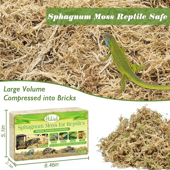 Halatool 1.1LB Sphagnum Moss for Reptiles(Turtles, Geckos, Snakes, Frogs, Hamsters), Natural Forest Long Fibered Dried Moss Bulk for Reptiles Substrate & Bedding - 25QT Reptile Habitat Accessories HALATOOL