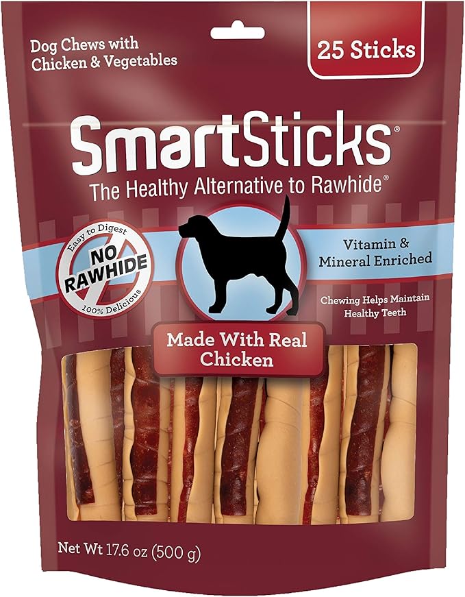 SmartBones SmartSticks, Treat Your Dog to a Rawhide-Free Chew Made With Real Meat and Vegetables, 25 Count (Pack of 1) - PAWPICO