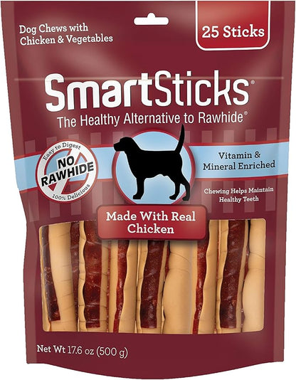 SmartBones SmartSticks, Treat Your Dog to a Rawhide-Free Chew Made With Real Meat and Vegetables, 25 Count (Pack of 1) - PAWPICO