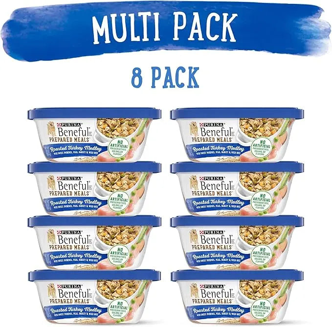 Beneful Purina Gravy Wet Dog Food, Prepared Meals Roasted Turkey Medley - (8) 10 oz. Tubs (Pack of 2) - PAWPICO