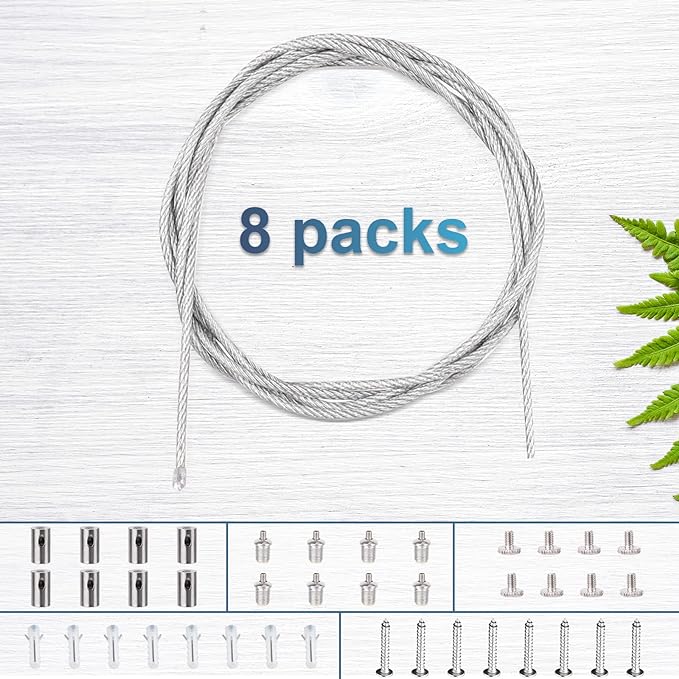 Adjustable Light Suspension Kit - 8 Pcs Luminaire Installation Hardware with 3.4ft Cable for Commercial Aquarium, LED Panel Lights, and More - Supports up to 11 lbs Per Strip Vigtayue