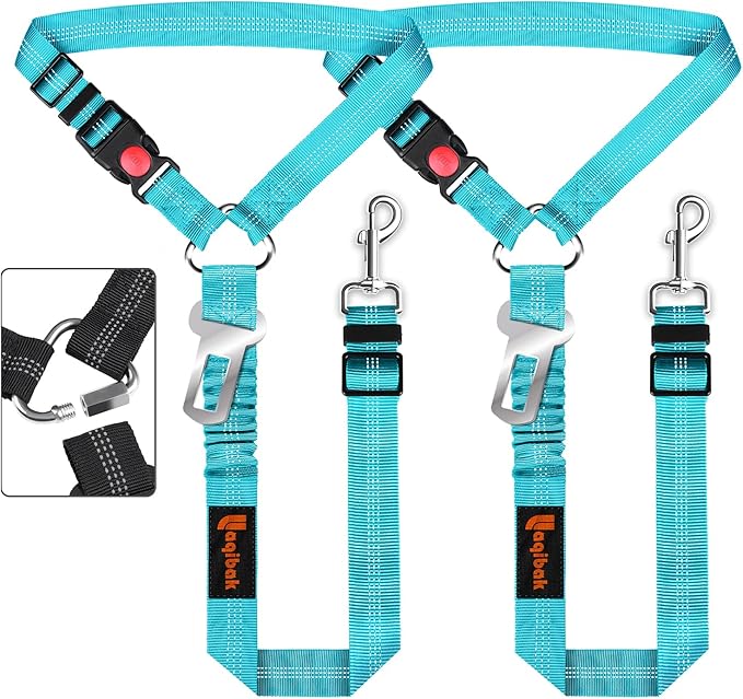 Removable Dog Seat Belt Harness for Car, 3 in 1 Pet Dog Car Seatbelt Leash, Retractable Restraint Secures to Vehicle Headrest & Adjustable Reflective Bungee Dog Seatbelt Tether, Blue laqibakProductcollection