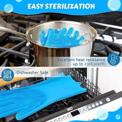 Pecute Pet Grooming Gloves 2 Pairs - Heat Resistant Silicone Gloves with High-Density Teeth and Enhanced Five Finger Design for Bathing and Massaging Pets - PAWPICO