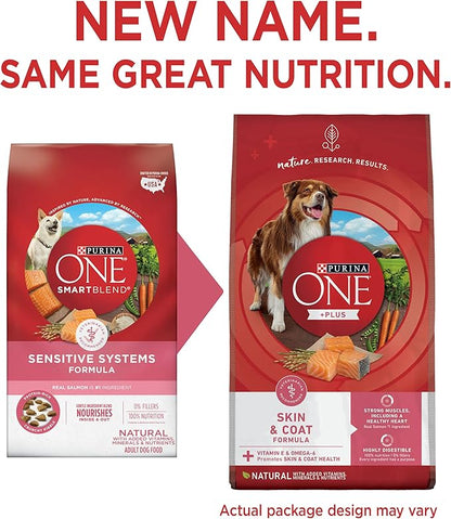 Purina ONE Natural, Sensitive Stomach Dry Dog Food, +Plus Skin & Coat Formula - 16.5 lb. Bag - PAWPICO