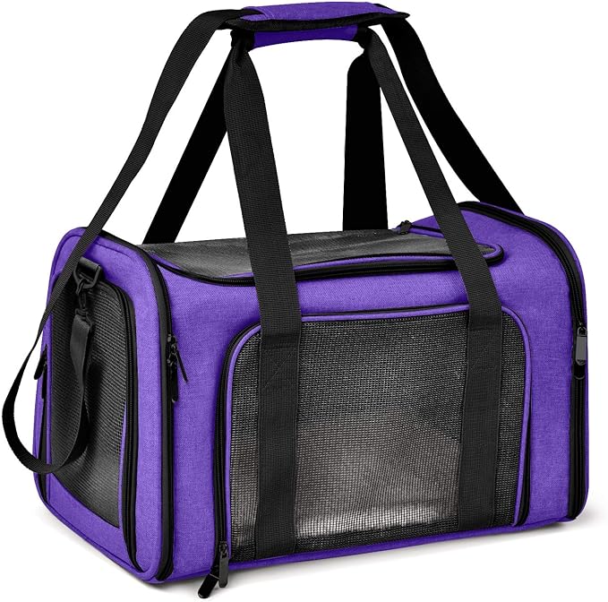 Henkelion Pet Carrier for Small Medium Cats Dogs Puppies up to 15 Lbs, Airline Approved Small Dog Carrier Soft Sided, Collapsible Travel Puppy Carrier - Purple - PAWPICO